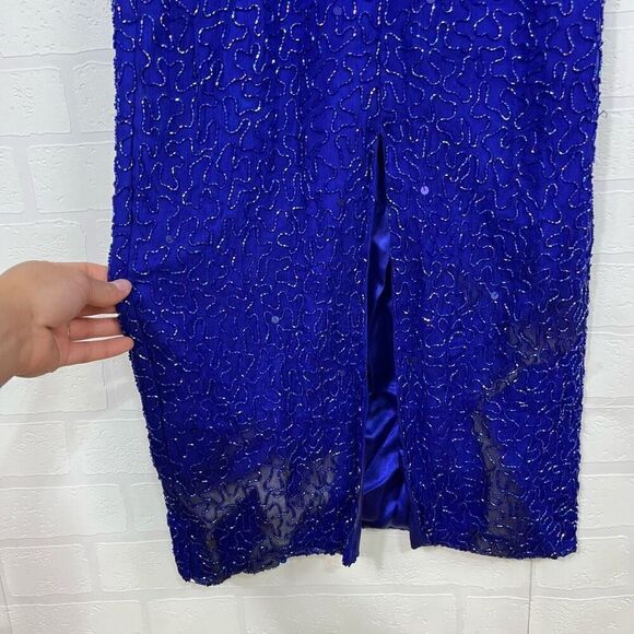 Scala Womens Silk Beaded Dress size Medium Blue Long Dress - Picture 8 of 16